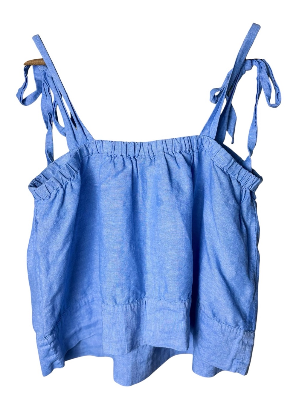 J.Crew Chambray Blue Tie Strap Linen Blend Tank Coastal Summer Medium - Picture 3 of 12